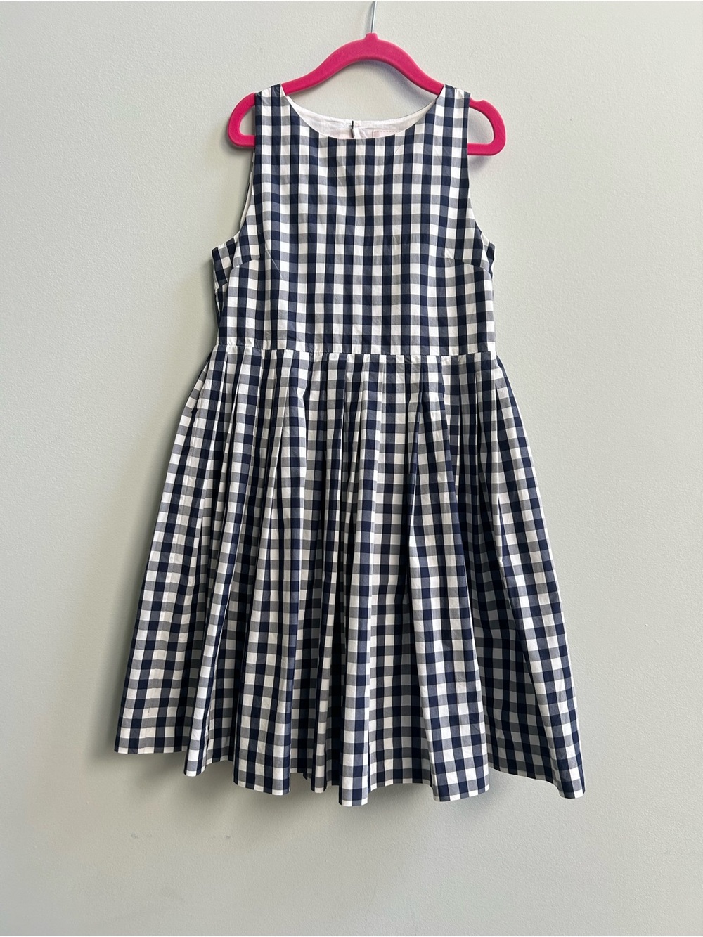 Jacadi Paris Navy and White Gingham Check Sleeveless Pleated Dress, Size 10A